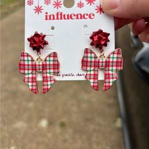 Make an offer- Red and Plaid Bow Earrings
